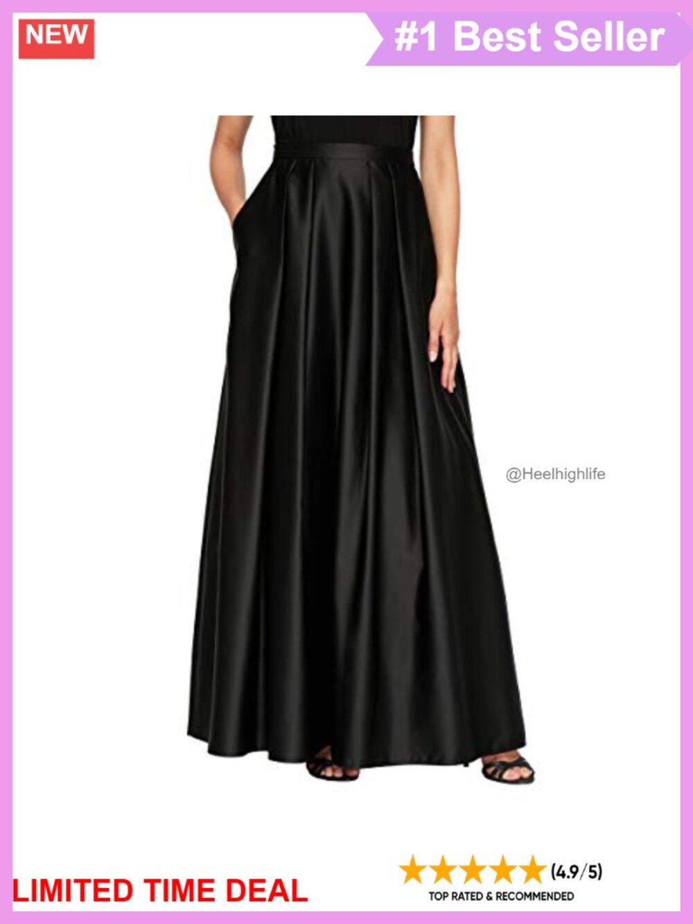 Elegant Satin Pleated Maxi Skirt Formal Evening Party